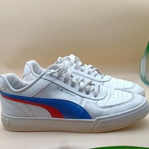 Puma White Sneakers with Blue and Red Motorsport Stripe